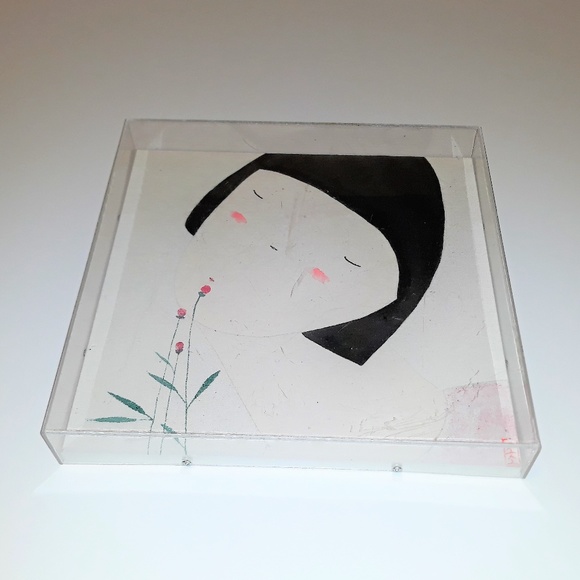 Other - woman with flowers canvas painting in acrylic box